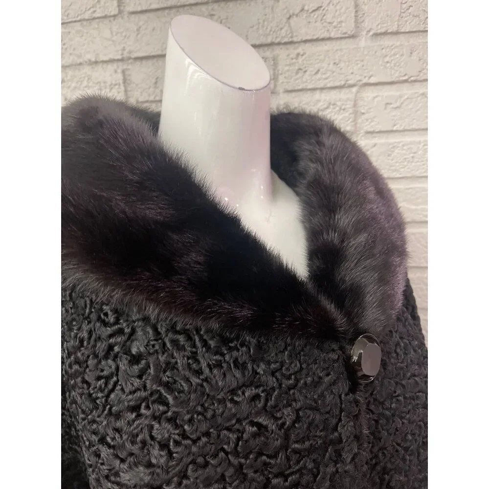 N.L Kaplan Women’s Black Persian Lambswool & Fur Bolero jacket Size M